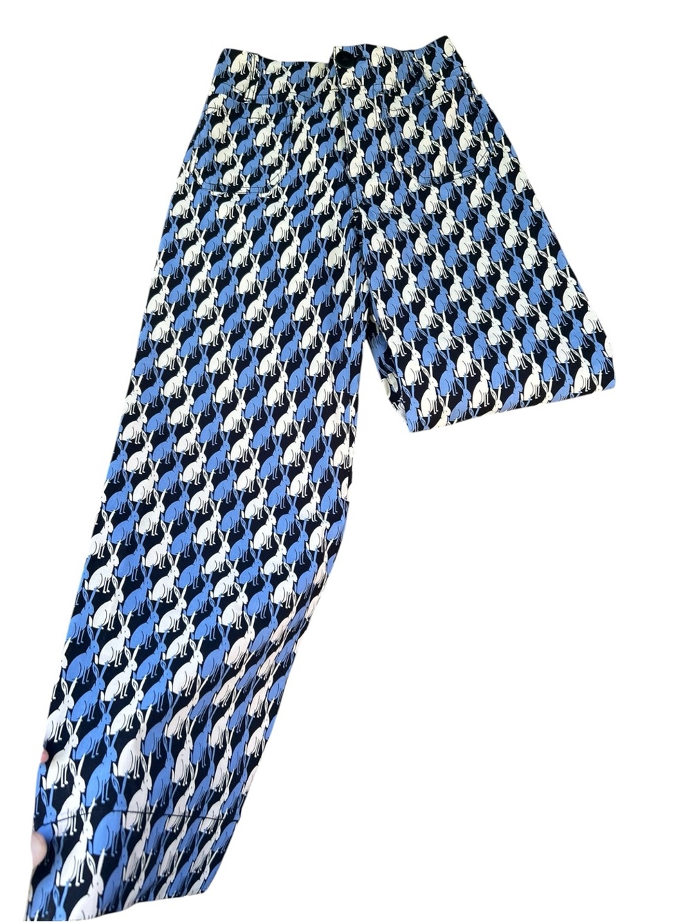 Anthropologie Maeve Colette Wide Leg Crop Pants Rabbit Print Blue Bunnies Sz 23 - Picture 5 of 8